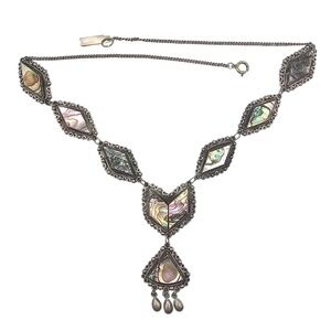 Vintage Mexican Sterling Silver Abalone Y-Necklace